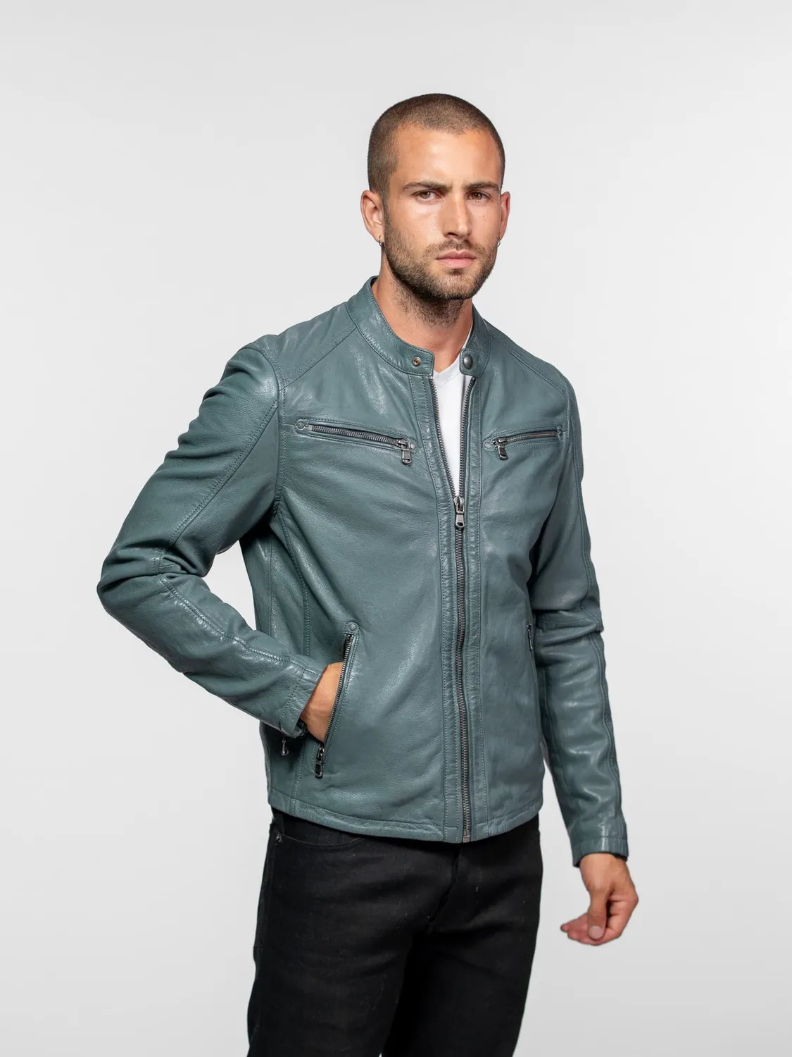 Daytona Gafino blouson cuir homme cognac agneau col motard