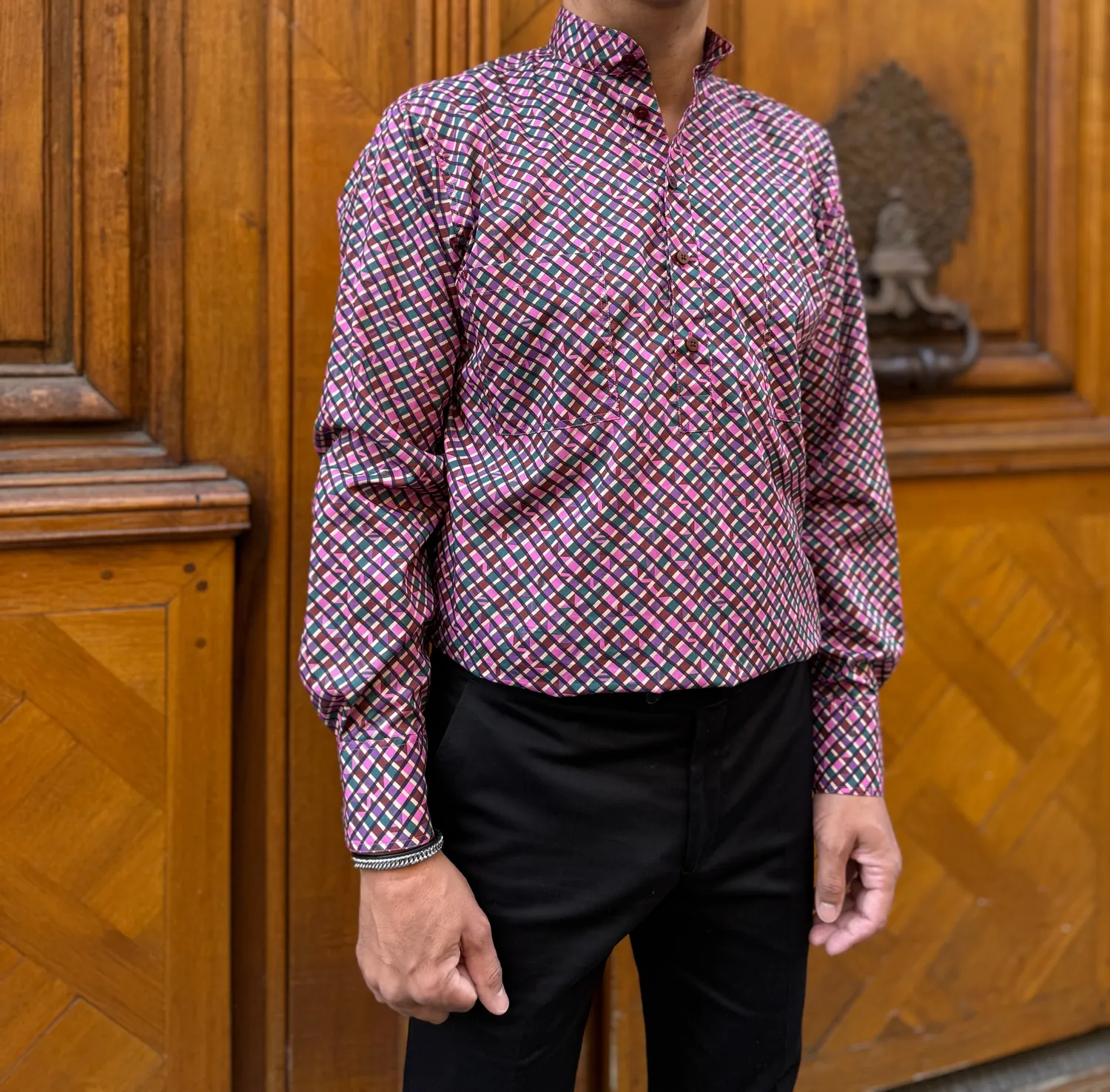Hollington chemise col mao coton Liberty géométrique