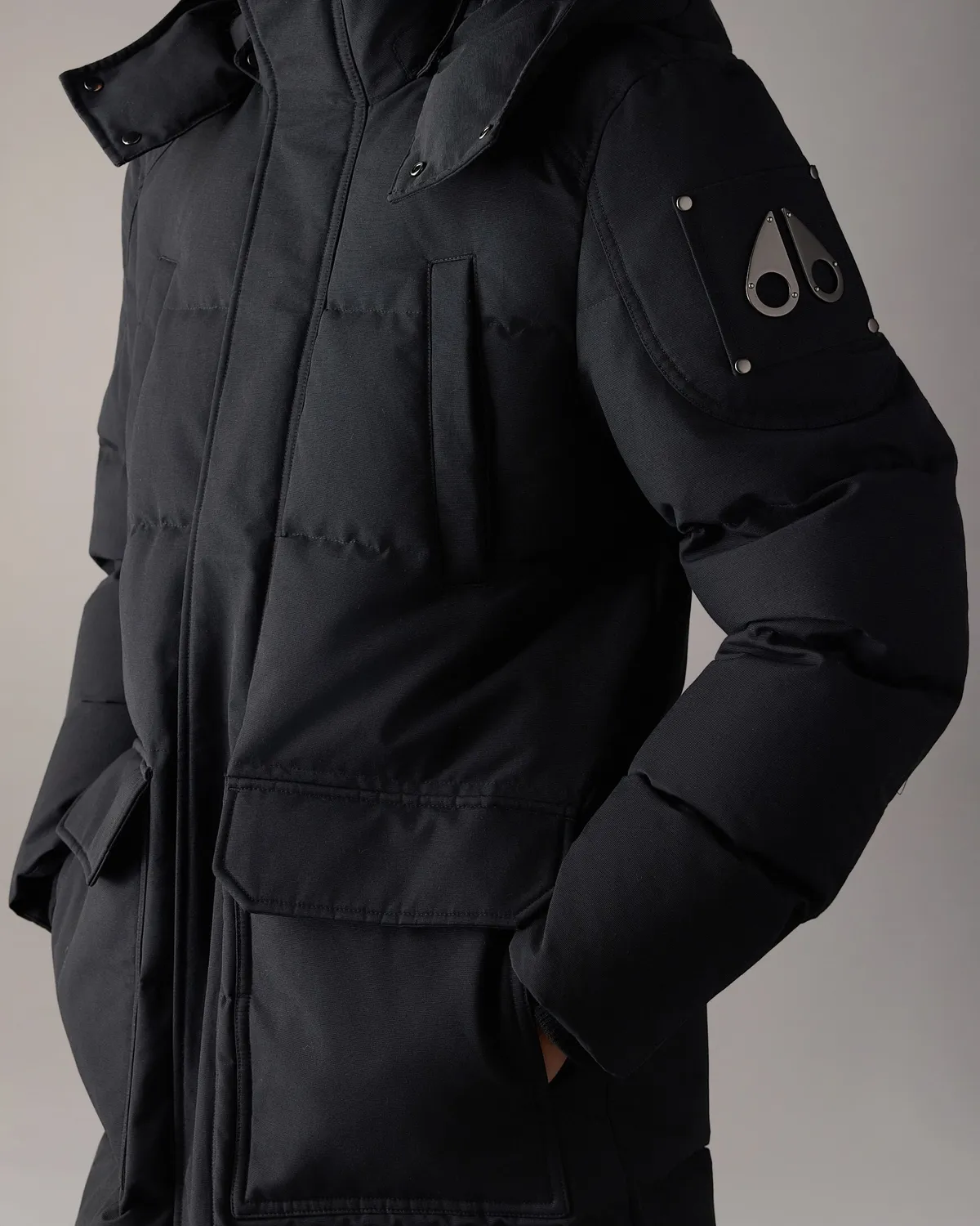 Moose Knuckles Banff parka noire duvet mi-cuisse