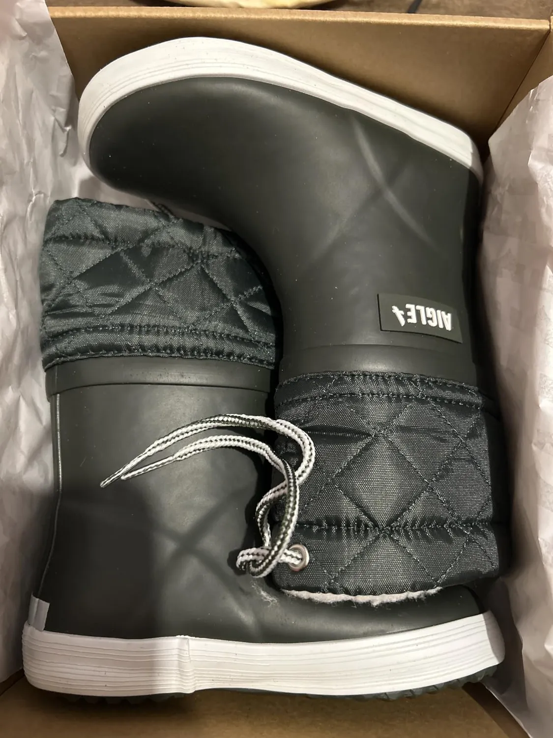 Aigle Giboulee 2 botte de pluie enfant fourrée Marine Blanc