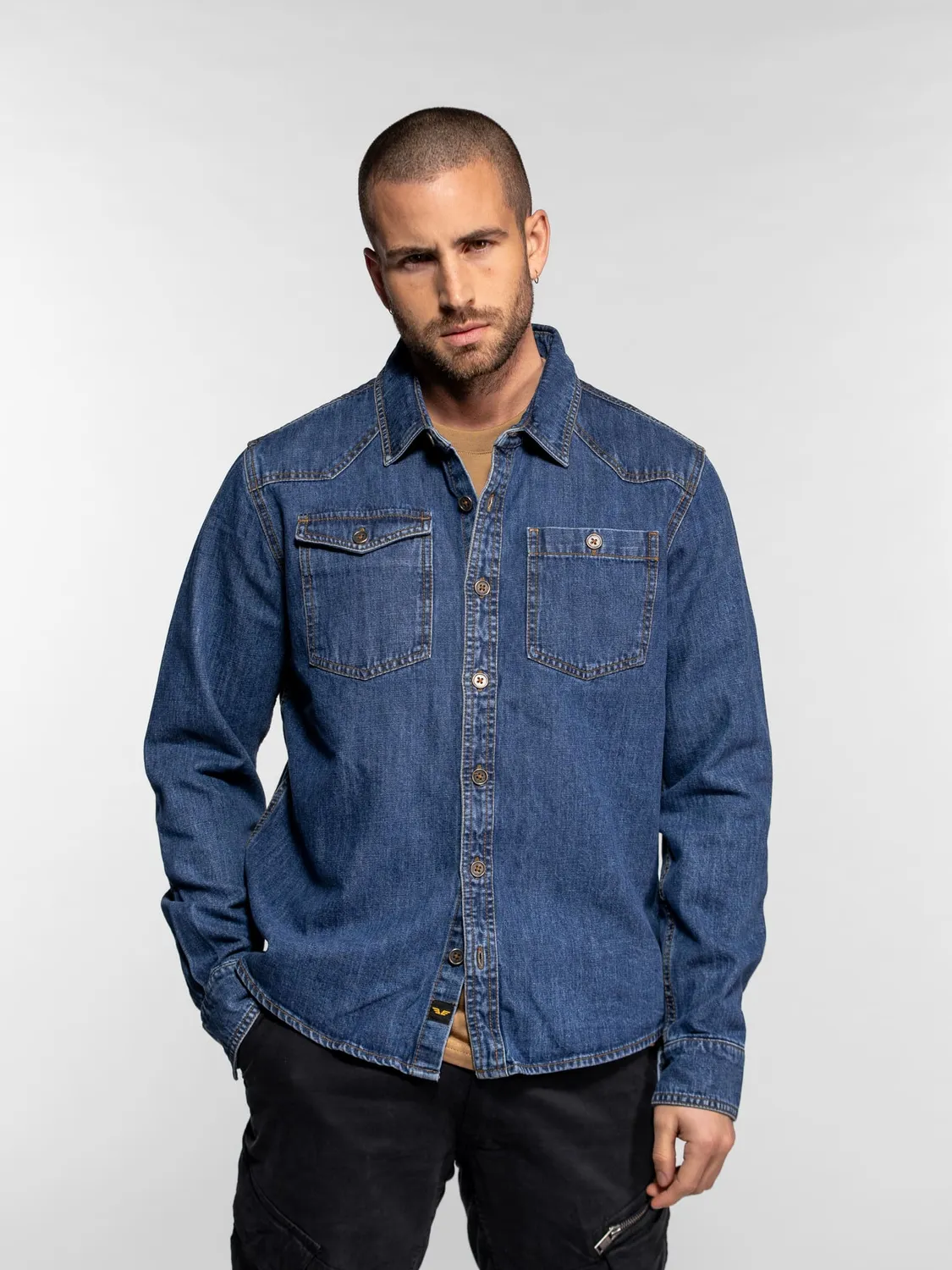 Daytona Pueblo chemise denim homme MID Wash toile 290g