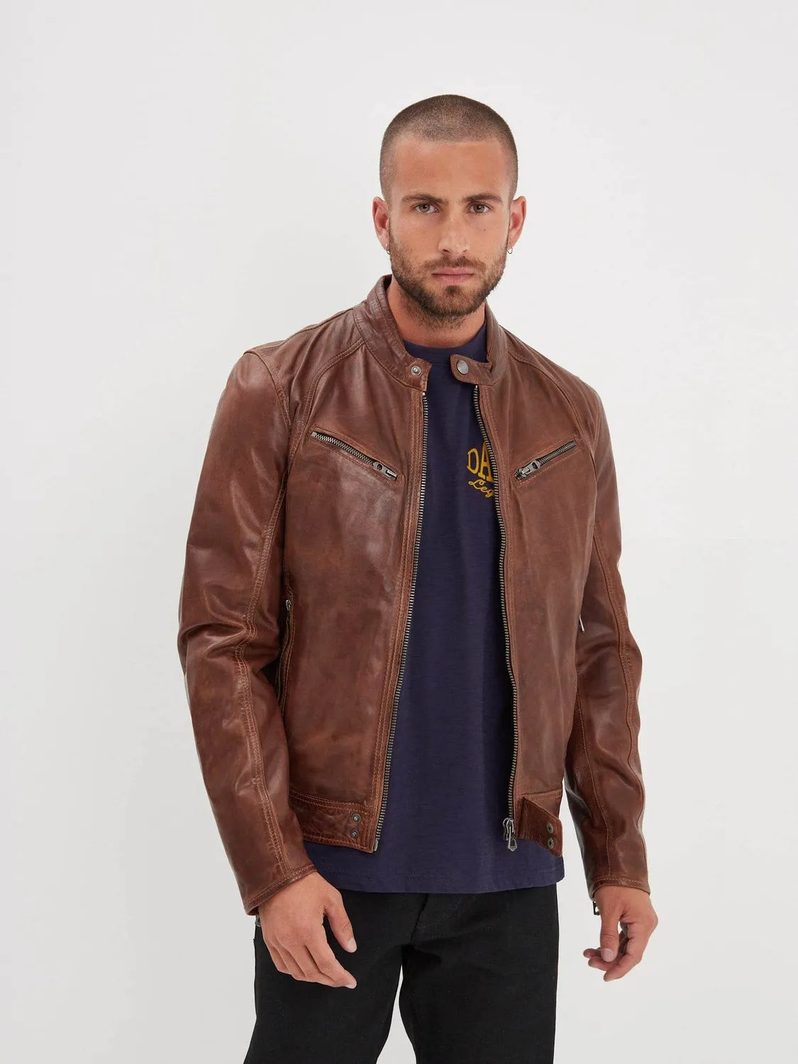 Daytona Dustin Blouson cuir homme mouton col motard