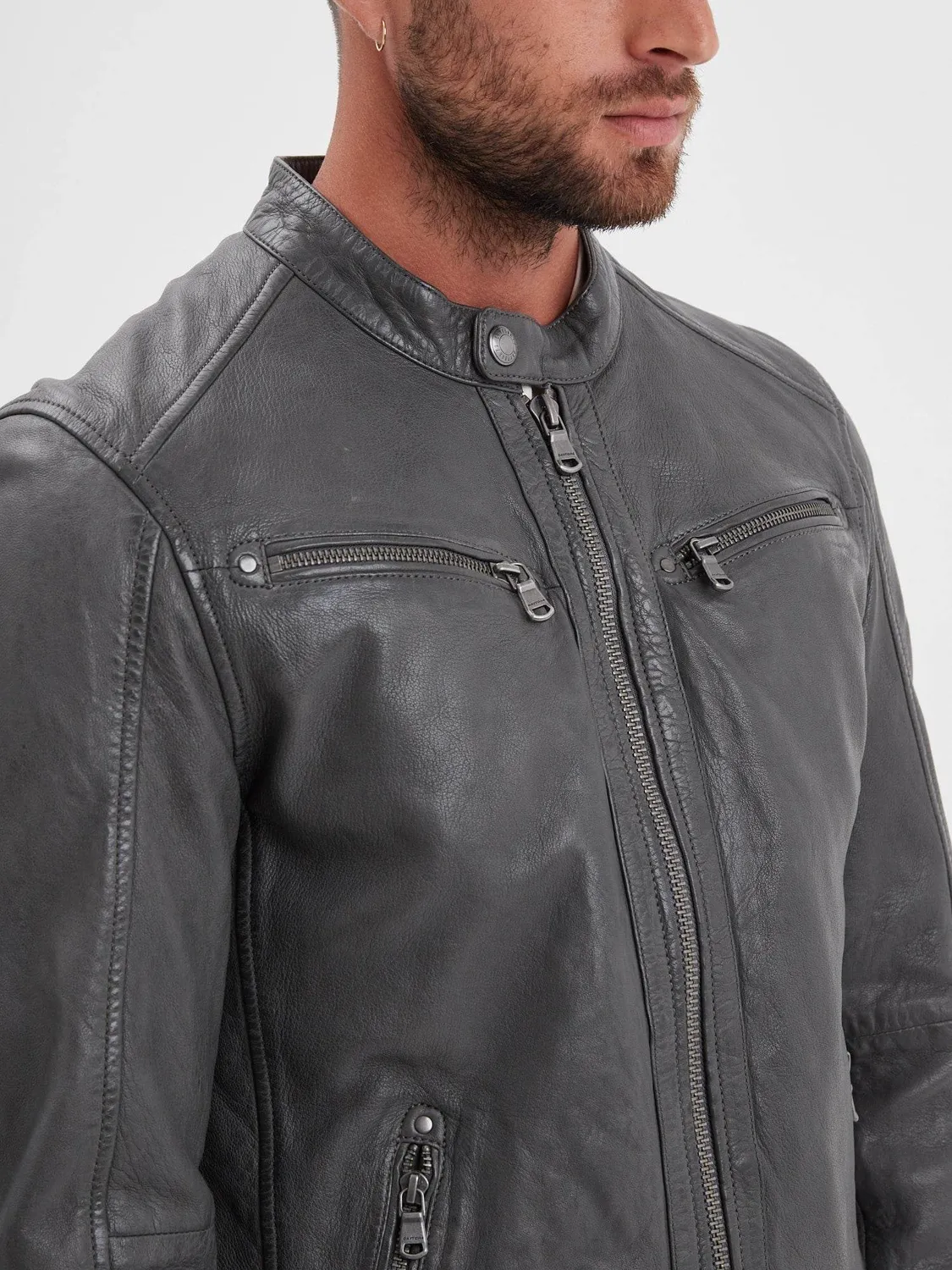 Daytona Gafino blouson cuir homme cognac agneau col motard