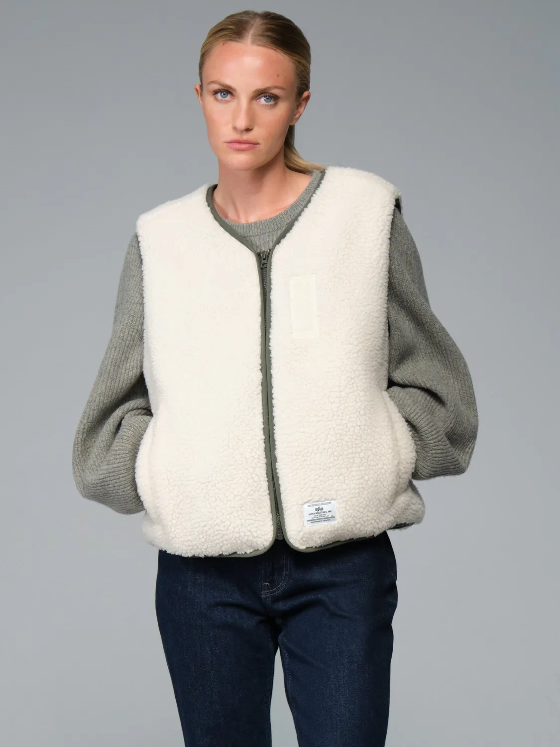 Alpha Industries Saia gilet sherpa femme écru