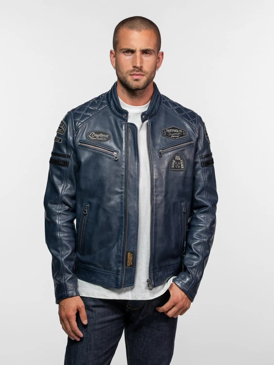 Daytona Nieto blouson cuir motard noir mouton vintage ajusté