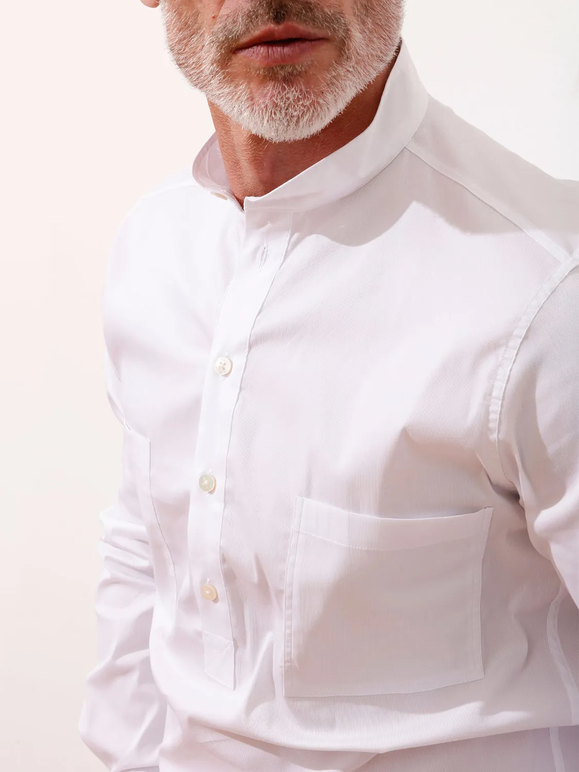 Hollington chemise col mao slim coton blanc extensible