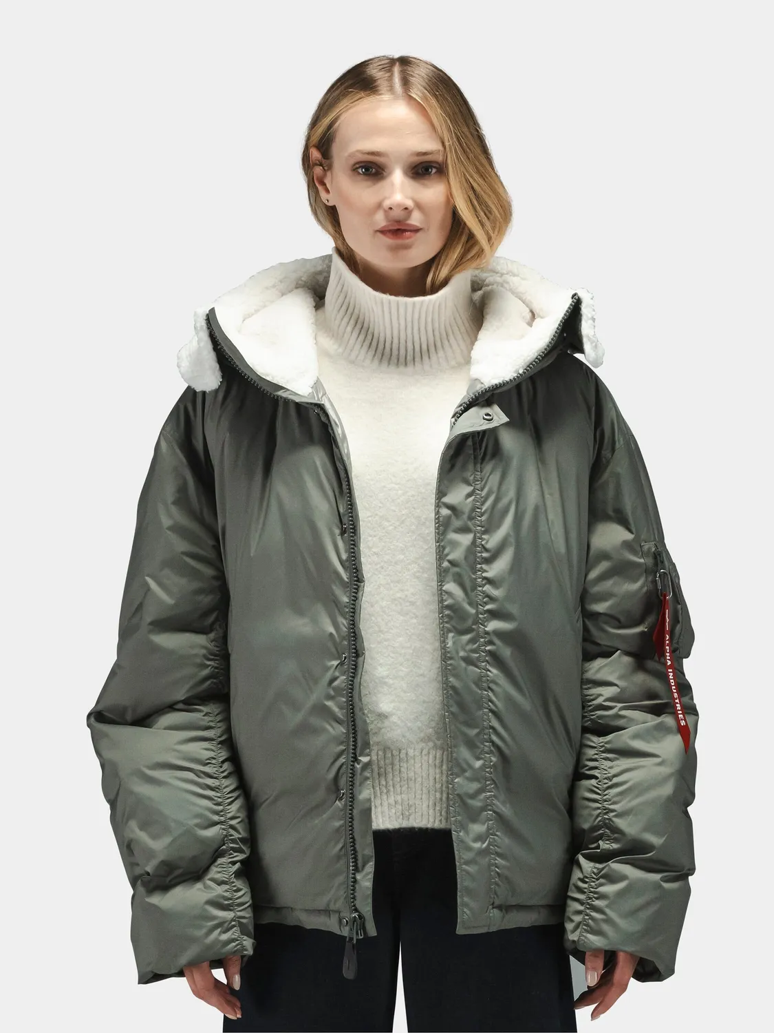 Alpha Industries Short Hybrid parka femme field gray