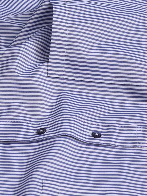 HOLLINGTON chemise col mao rayures bleu royal coton luxe