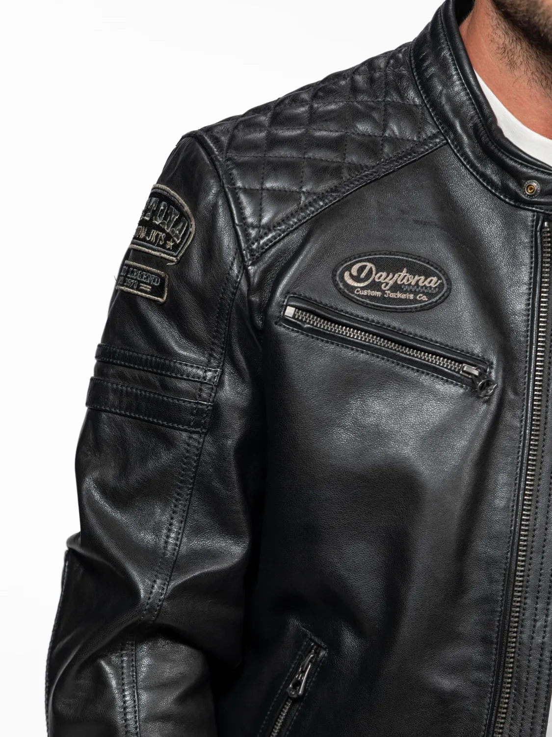 Daytona Nieto blouson cuir motard noir mouton vintage ajusté