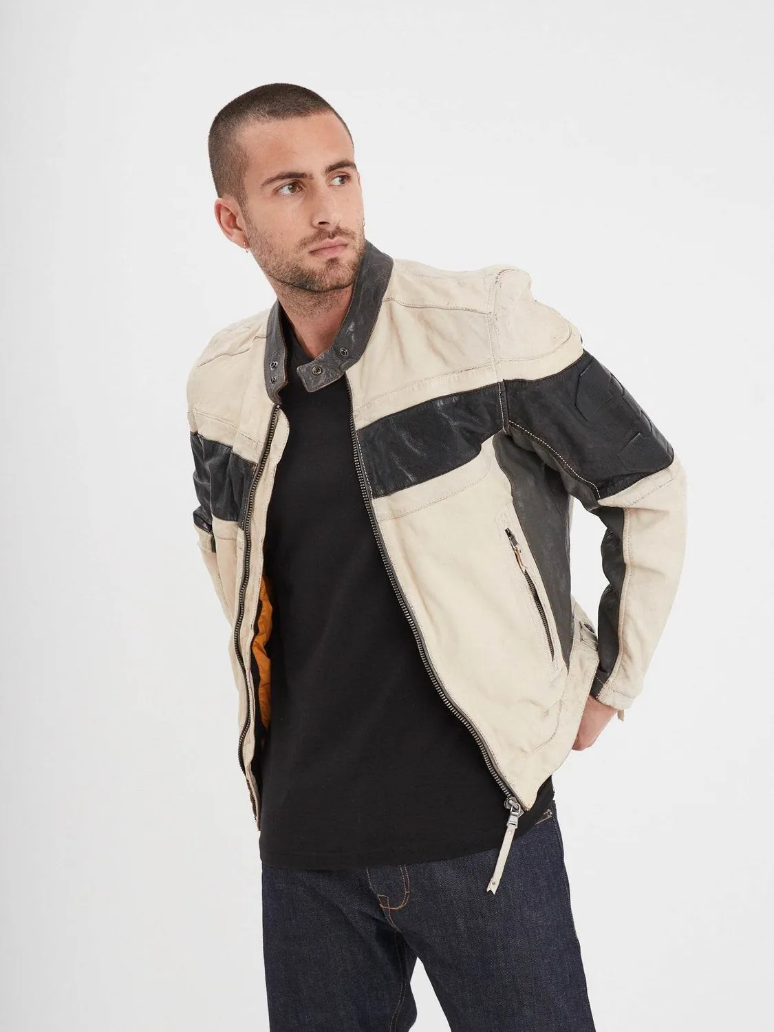 DAYTONA Borges blouson moto cuir blanc patiné