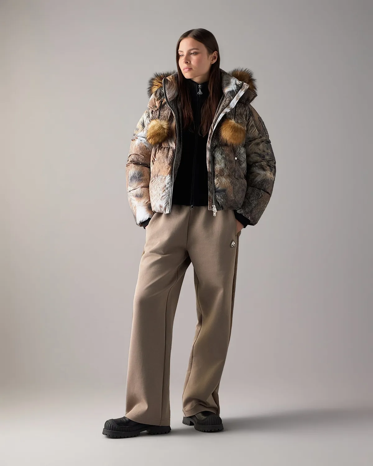 Moose Knuckles Everest doudoune wild-gold imprimé fourrure