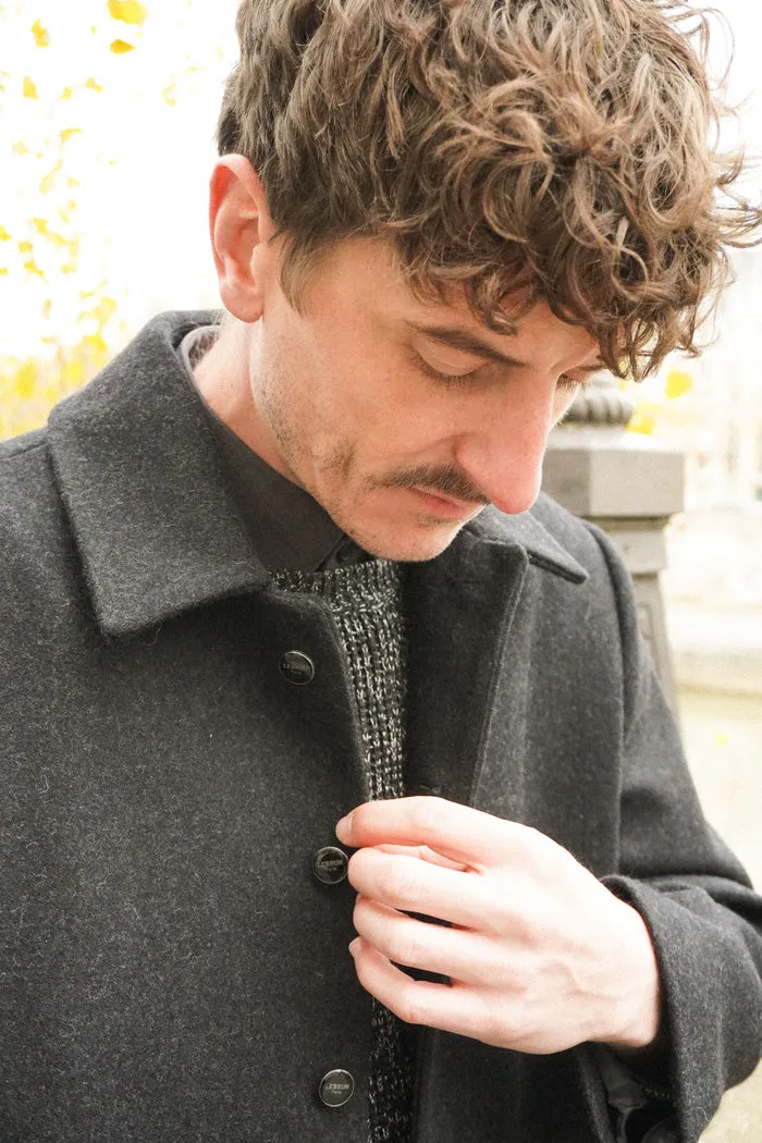 LEBRUN Manteau Long Gris Anthracite Laine Homme