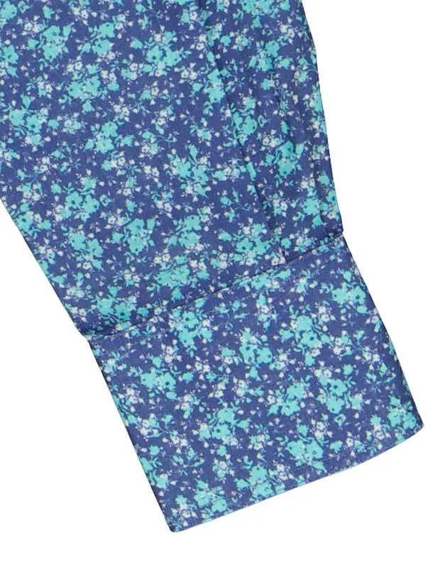 Hollington chemise lin col mao fleurs turquoise