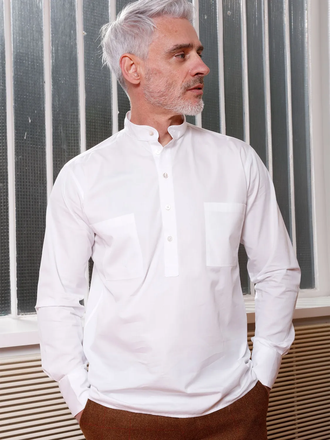 HOLLINGTON col mao popeline blanche chemise coton luxe