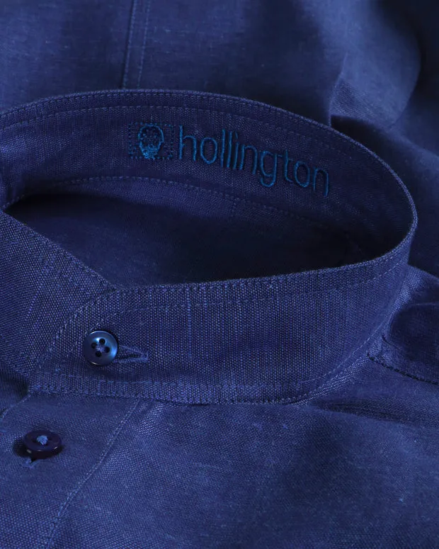 Hollington chemise col mao bleu roi chemise toile lin coton