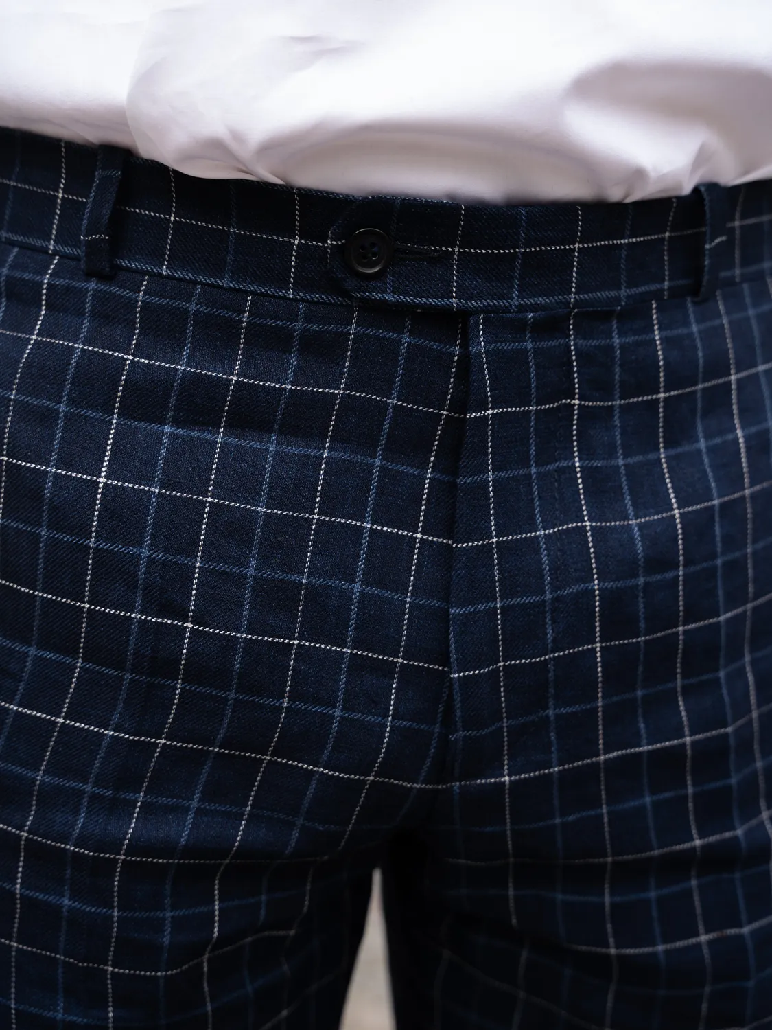 Hollington Siza pantalon lin laine carreaux British blue