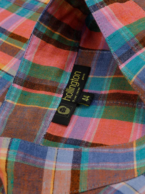Hollington surchemise col mao toile lin tartan été