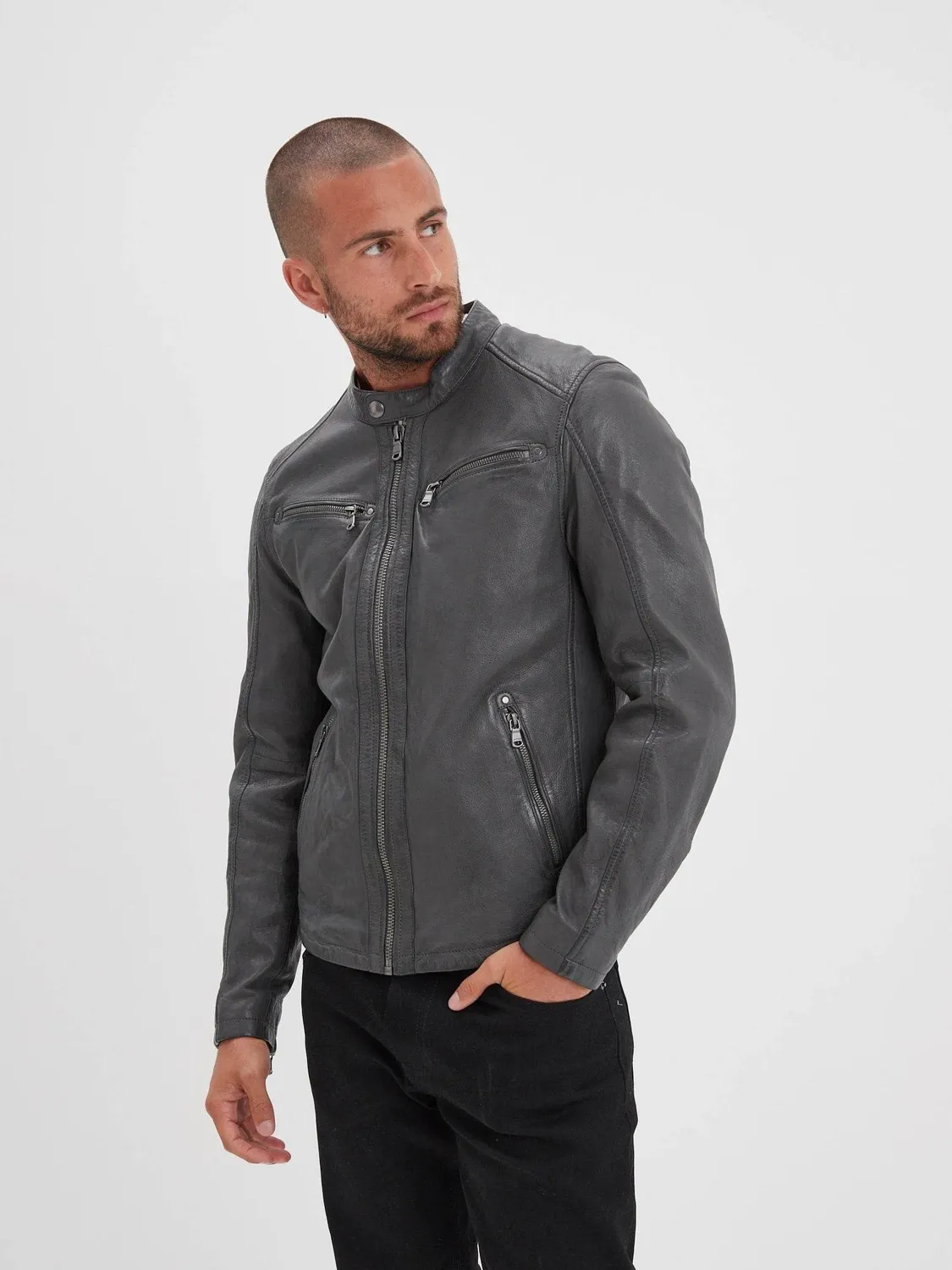 Daytona Gafino blouson cuir homme cognac agneau col motard