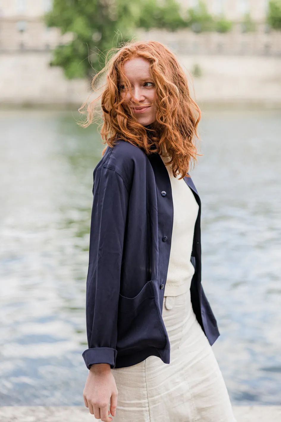 Soubacq Le Bleu de Soie veste de travail soie sur mesure