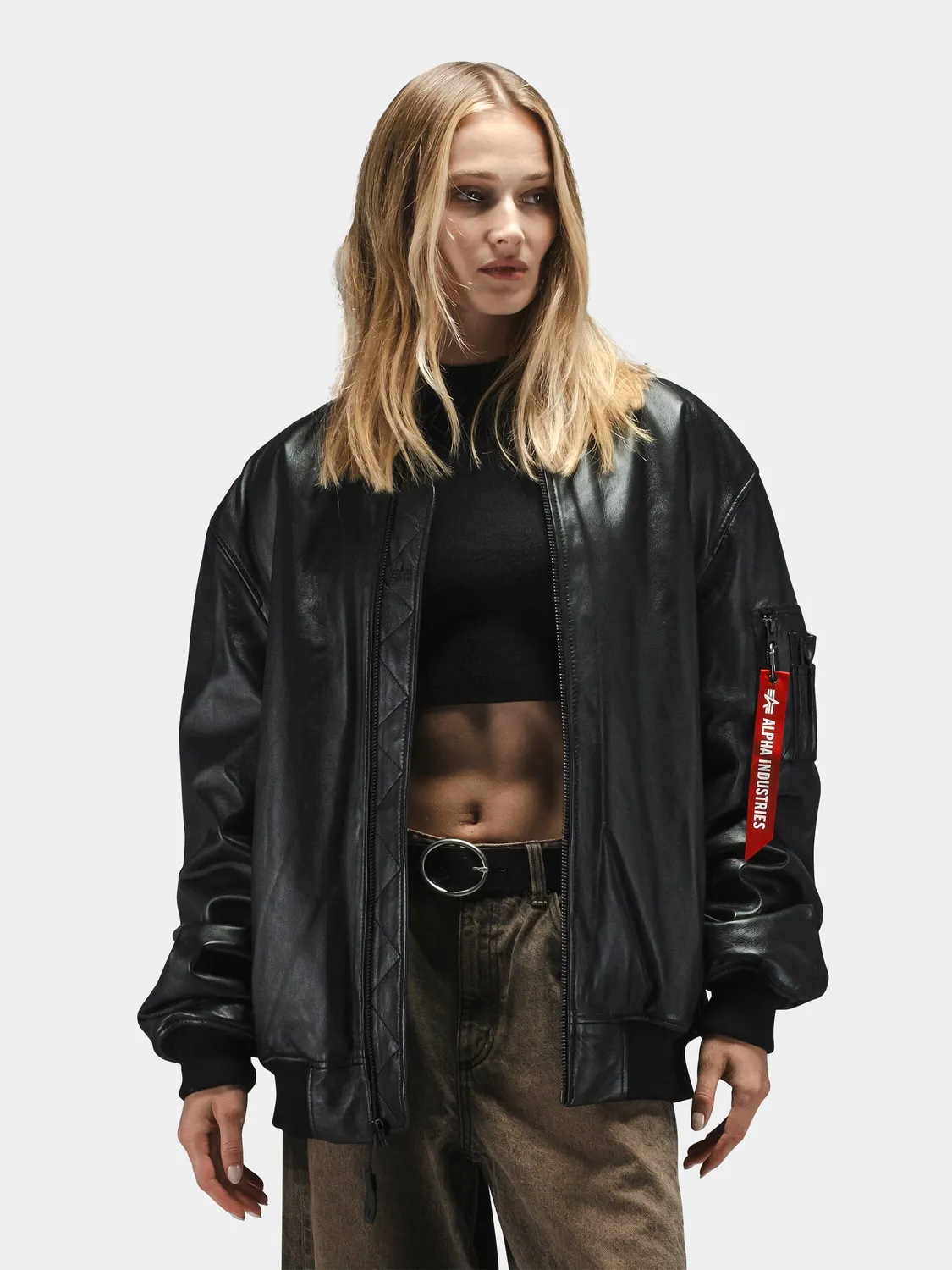 Alpha Industries MA-1 blouson cuir véritable Hickory