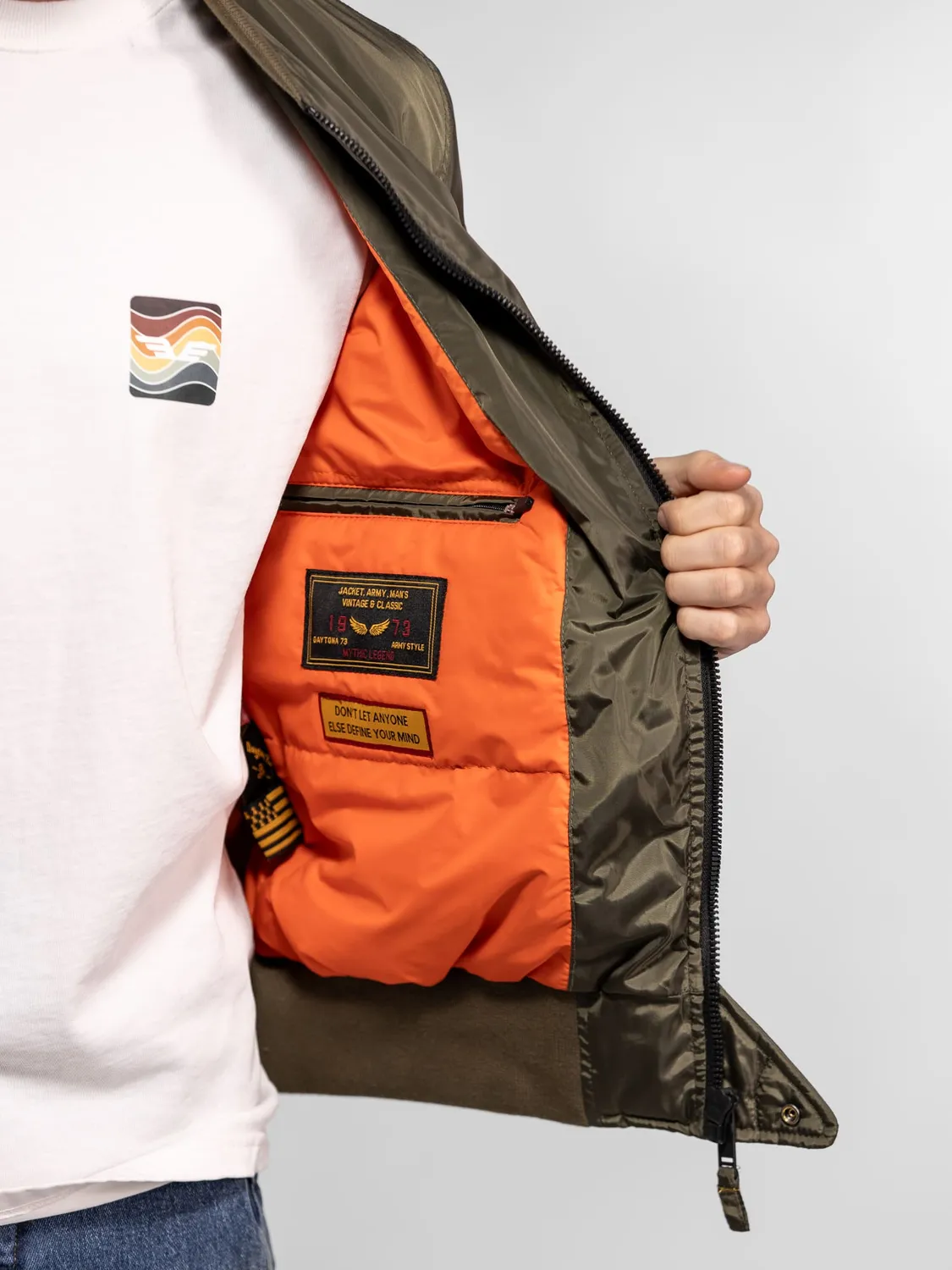 Daytona Ares bomber nylon MA-1 kaki doublure orange