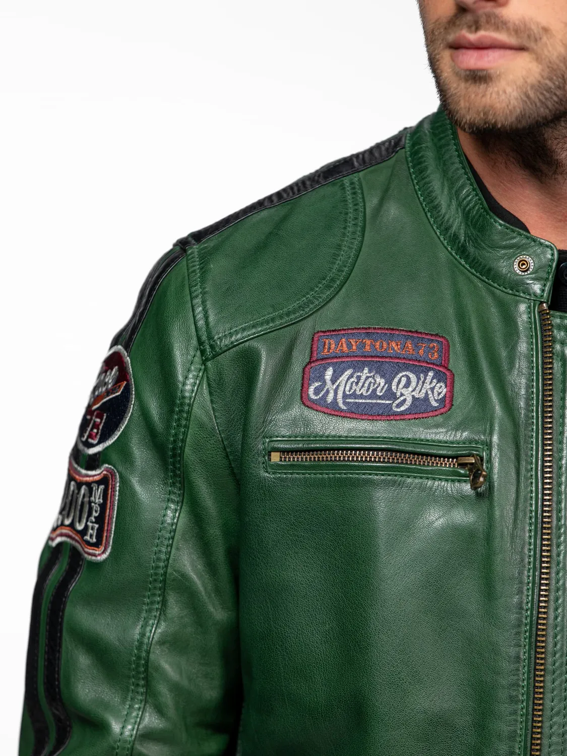 Daytona Tormo blouson cuir motard noir mouton patchs ajusté