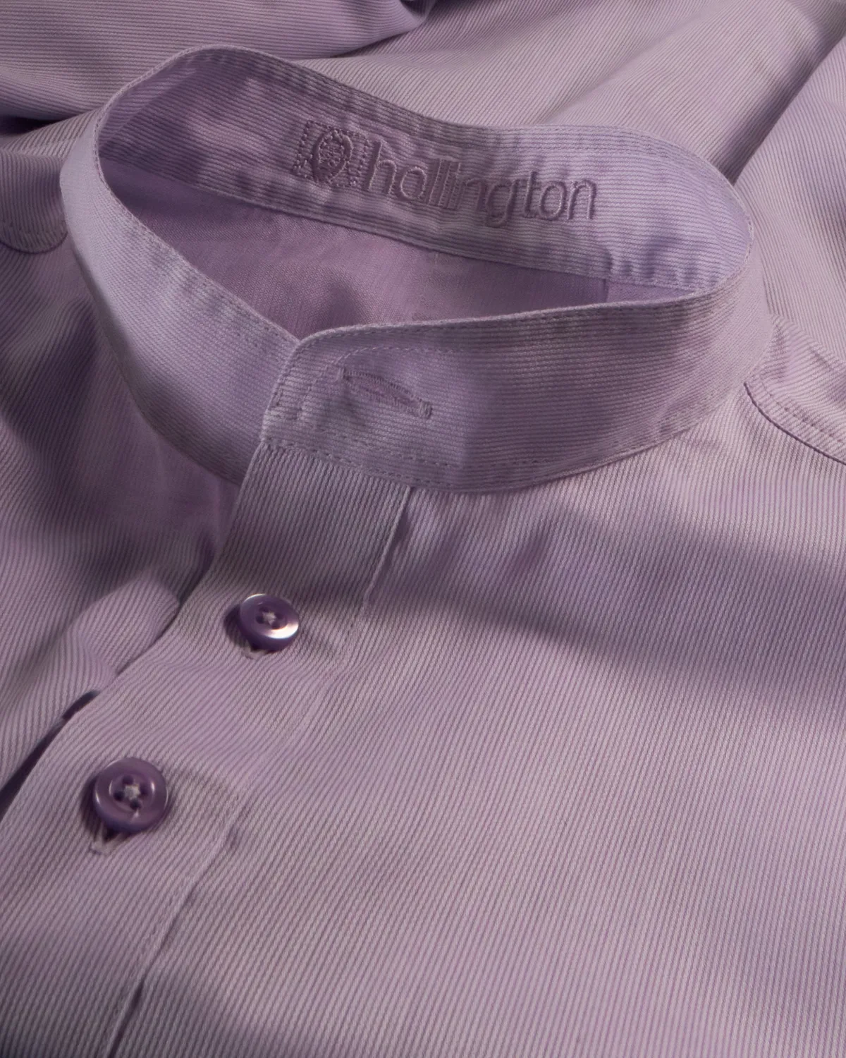 Hollington chemise col mao coton rayures parme droite