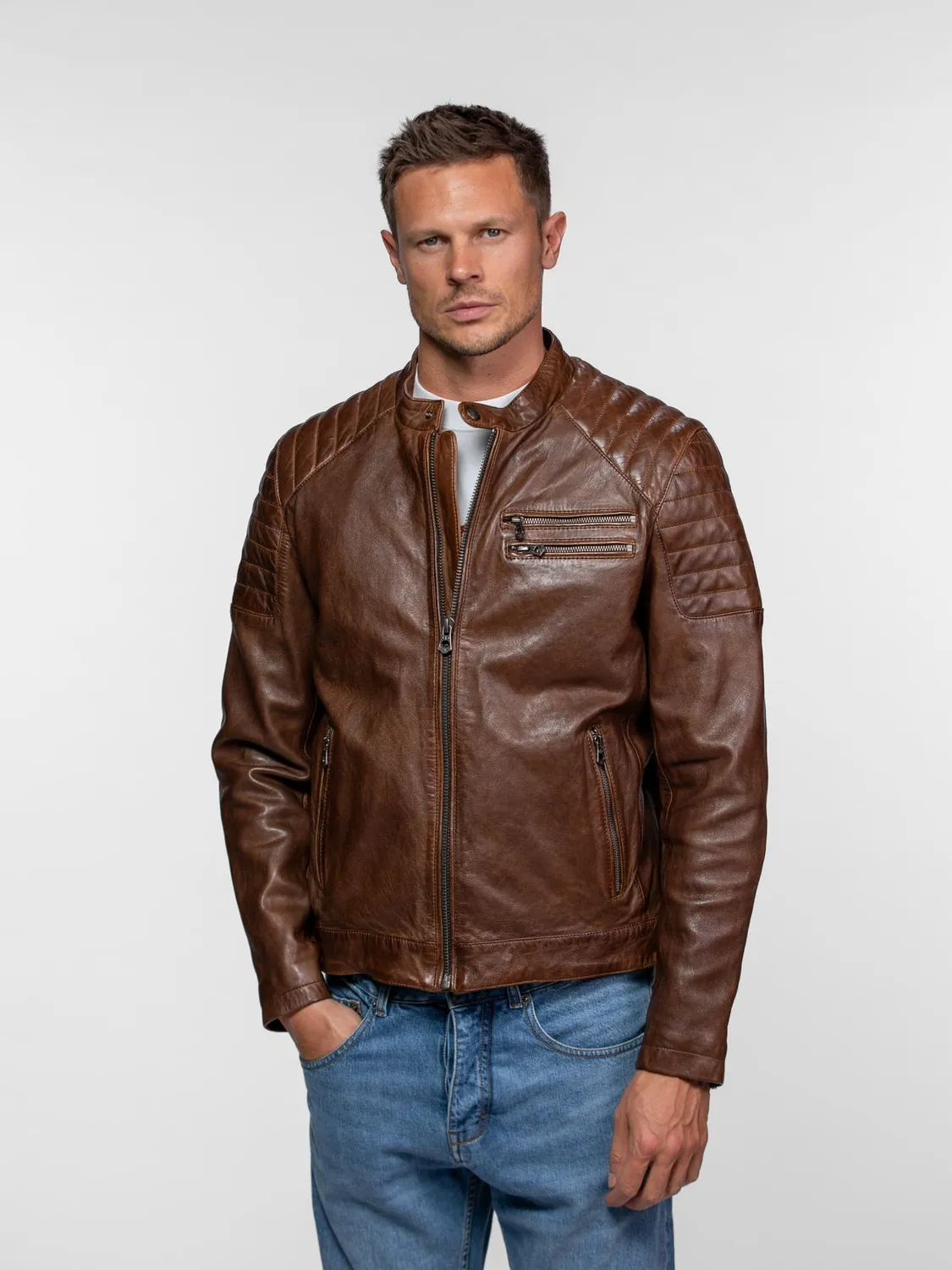 Daytona Starget blouson cuir vintage noir col motard