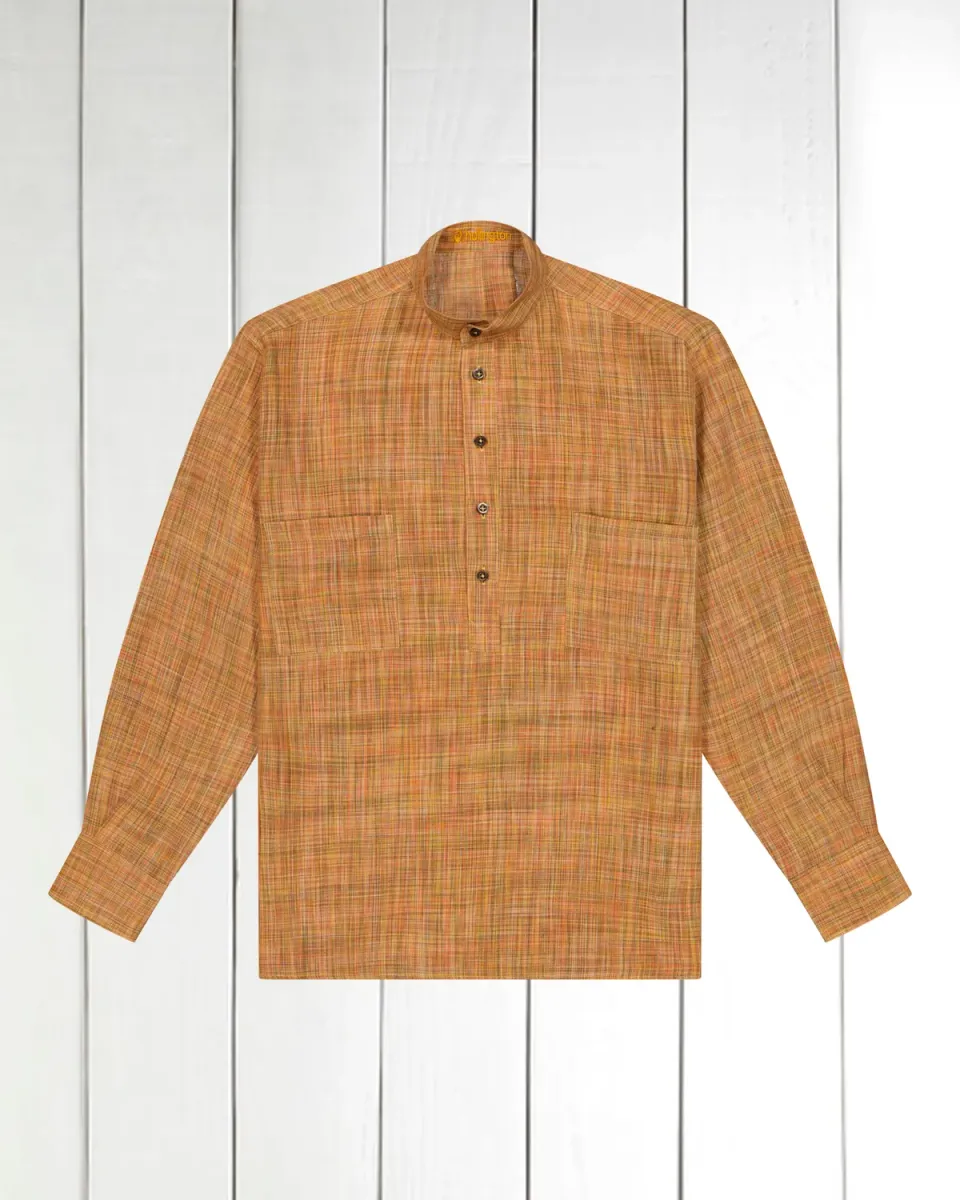 Hollington ocre chemise col mao toile lin faux-uni XS-3XL