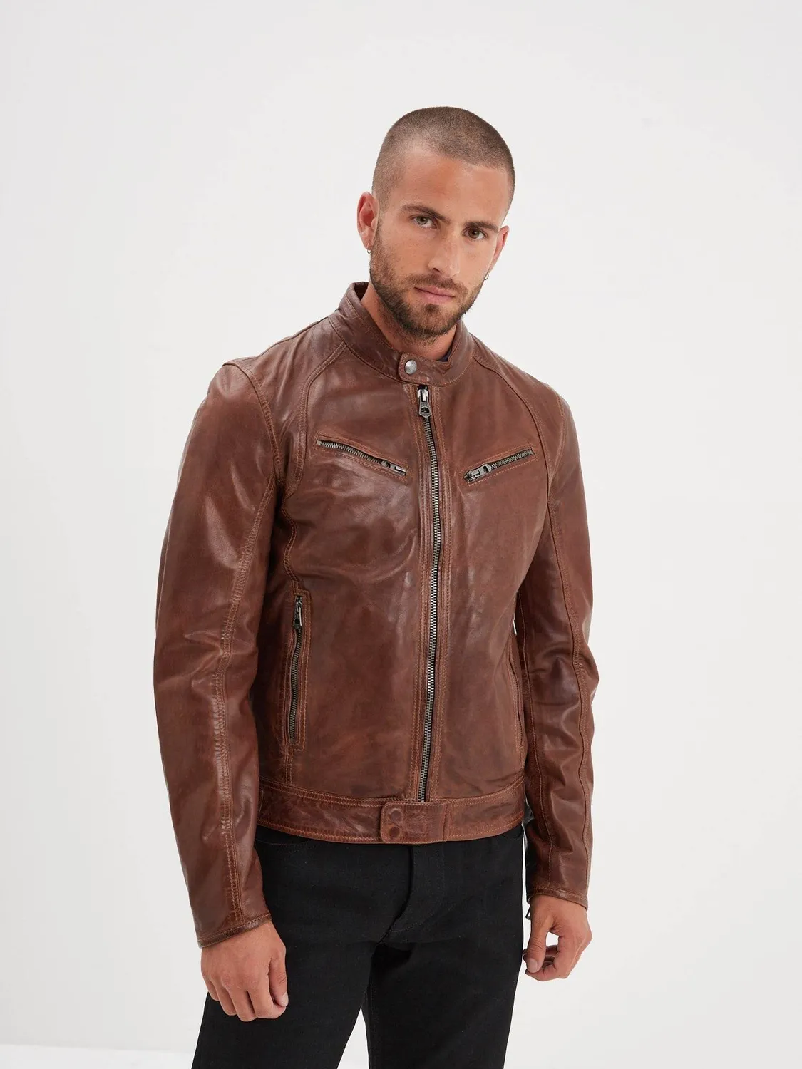 Daytona Dustin Blouson cuir homme mouton col motard