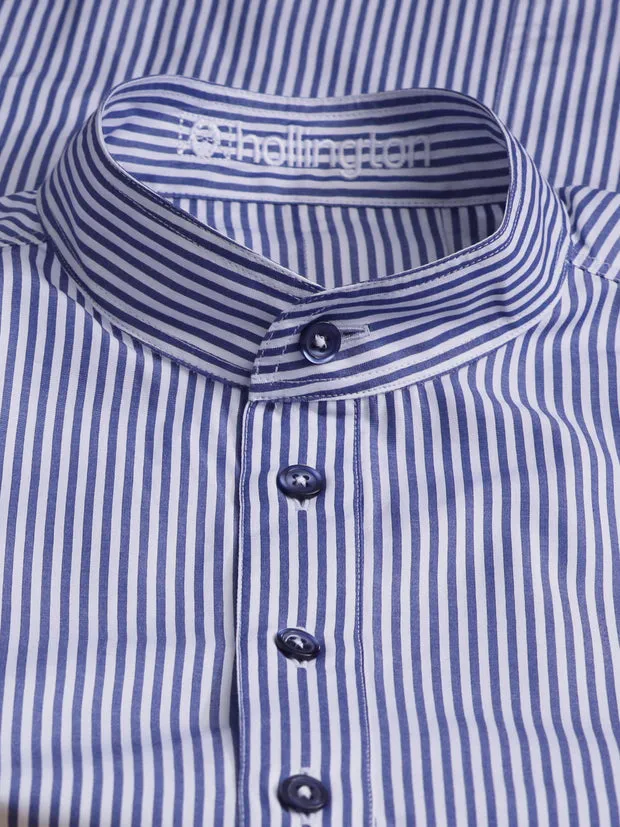 HOLLINGTON chemise col mao rayures bleu royal coton luxe