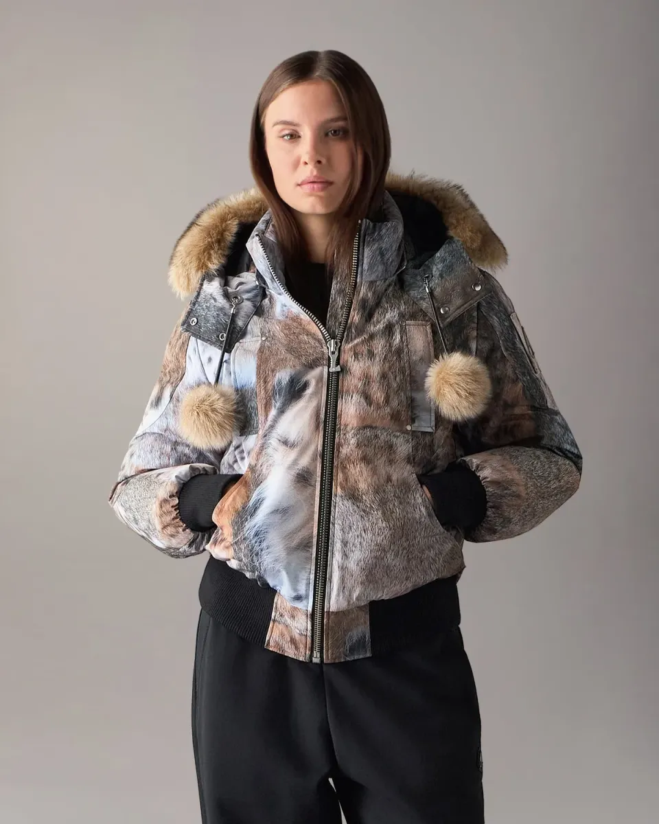 Moose Knuckles Debbie Down Bomber bronze imprimé court
