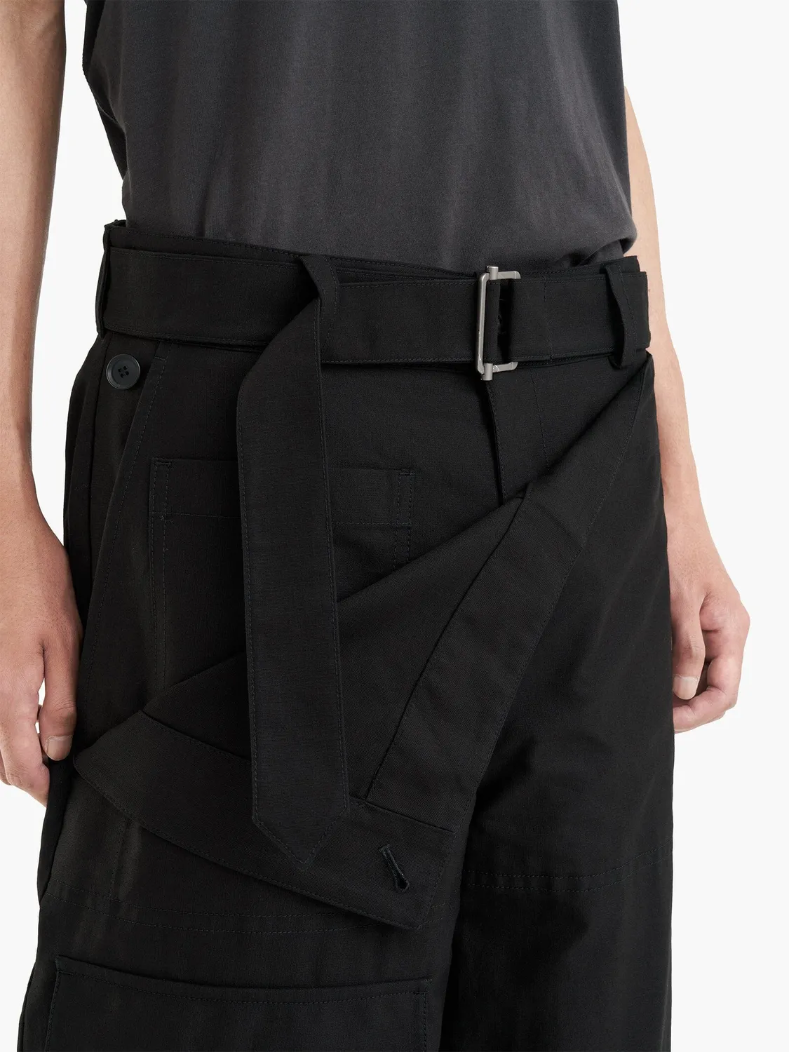 Alpha JiyongKim Double Front pantalon noir ceinture réglable