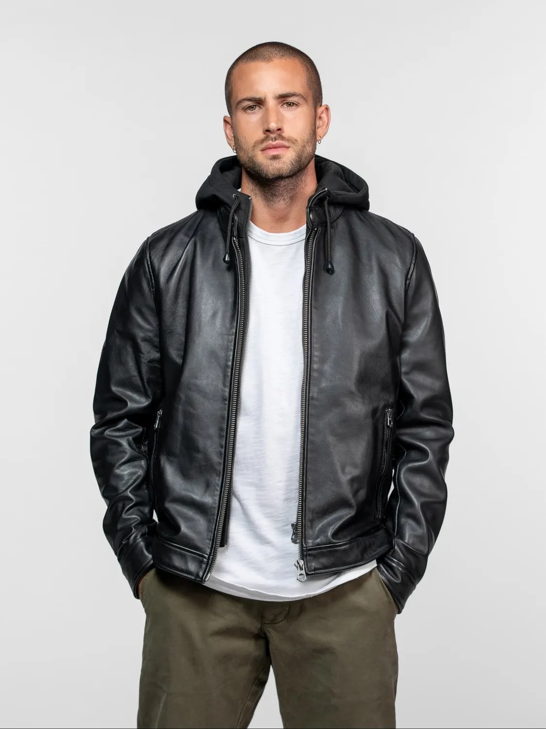 Daytona Shafter blouson cuir capuche noir nappa